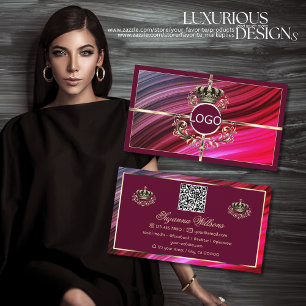 Royal Pink Burgundy Gold Crown mit Logo QR Code Visitenkarte