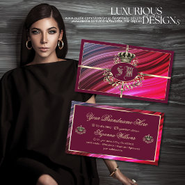 Royal Pink Burgundy Gold Crown mit Monogram Nobly Visitenkarte