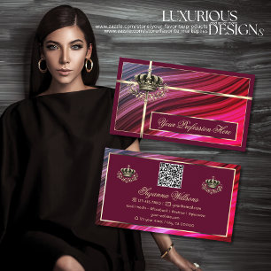 Royal Pink Burgundy Gold Crown mit QR Code Nobil Visitenkarte