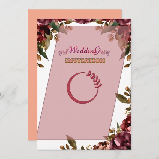 Royal Pink Floral Art Hochzeit Einladung (Vorne/Hinten)