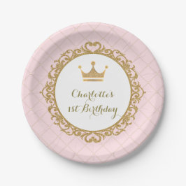Royal Pink Gold Princess Geburtstagsparty 7" Plaka Pappteller
