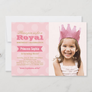 Royal Pink Gold Princess Girl Foto Geburtstagspart Einladung