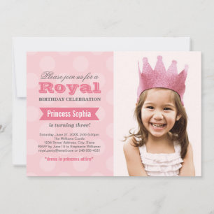 Royal Pink Princess Girl Foto Geburtstagsparty Einladung