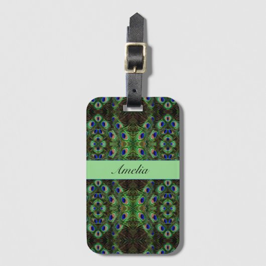 Royal Plumage - Luxe Peacock Feather Pattern Gepäckanhänger (Vorderseite Vertikal)