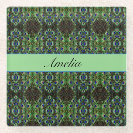 Royal Plumage - Luxe Peacock Feather Pattern Glasuntersetzer (Vorderseite)