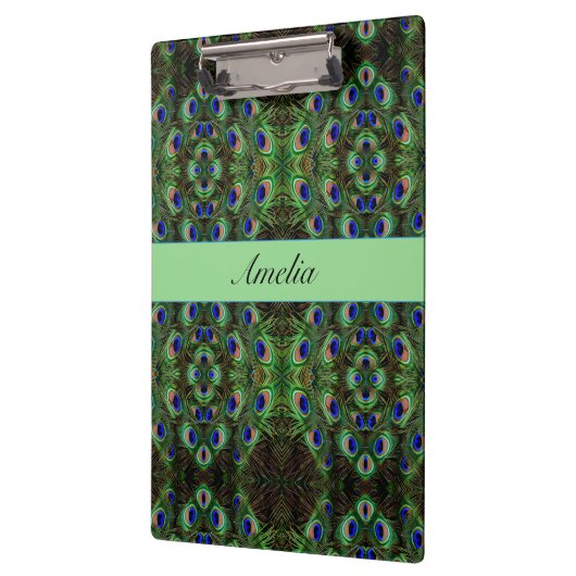 Royal Plumage - Luxe Peacock Feather Pattern Klemmbrett (Links)