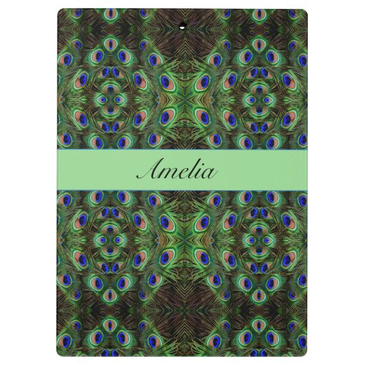 Royal Plumage - Luxe Peacock Feather Pattern Klemmbrett (Rückseite)