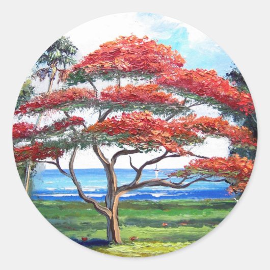 Royal Poinciana Tree Art Runder Aufkleber (Vorderseite)