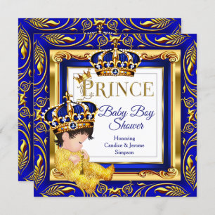 Royal Prince Baby Dusche Blue Gold Brünett Einladung