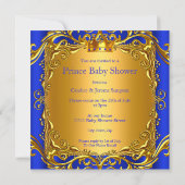 Royal Prince Baby Dusche Blue Gold Rattle Blonde Einladung (Rückseite)