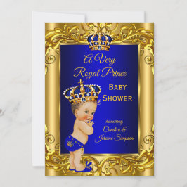 Royal Prince Baby Dusche Royal Blue Gold brünett Einladung
