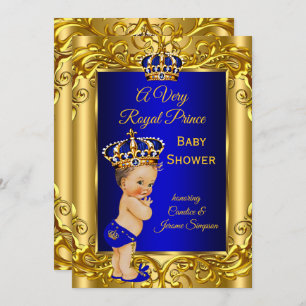 Royal Prince Baby Dusche Royal Blue Gold brünett Einladung