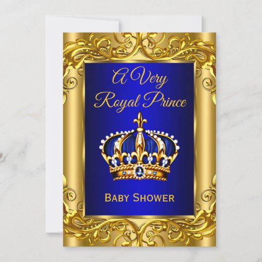 Royal Prince Baby Dusche Royal Blue Gold Einladung (Vorderseite)