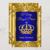 Royal Prince Baby Dusche Royal Blue Gold Einladung (Vorne/Hinten)