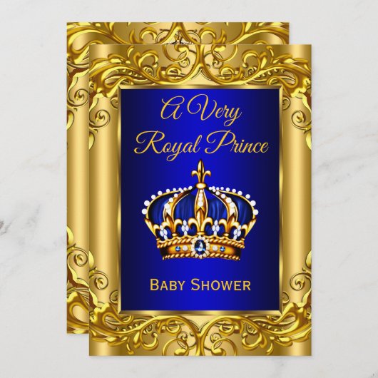 Royal Prince Baby Dusche Royal Blue Gold Einladung (Vorne/Hinten)