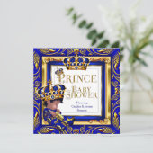 Royal Prince Baby Duwer Blue Gold Crown Ethnic Einladung (Stehend Vorderseite)