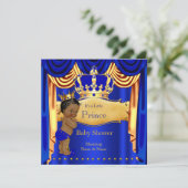 Royal Prince Baby Duwer Blue Gold Crown Ethnic Einladung (Stehend Vorderseite)