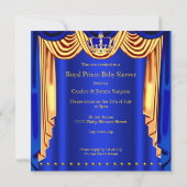 Royal Prince Baby Duwer Blue Gold Crown Ethnic Einladung (Rückseite)