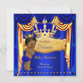 Royal Prince Baby Duwer Blue Gold Crown Ethnic Einladung (Vorderseite)