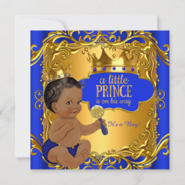 Royal Prince Baby Duwer Blue Gold Rattle Ethnic Einladung