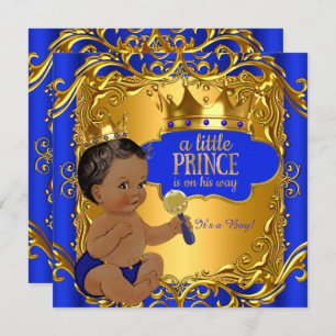 Royal Prince Baby Duwer Blue Gold Rattle Ethnic Einladung