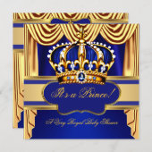 Royal Prince Baby Duwer Blue Gold Silk Drapes Einladung (Vorne/Hinten)