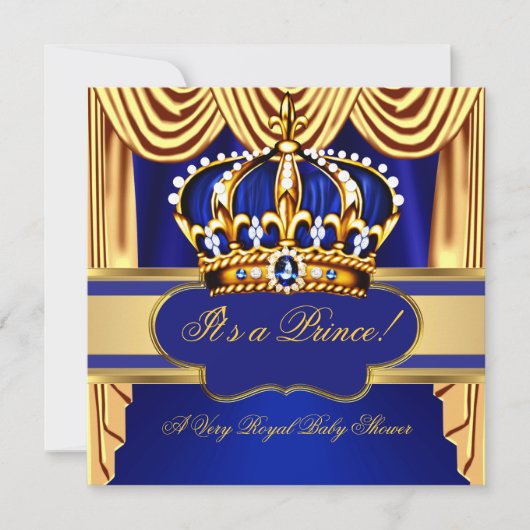 Royal Prince Baby Duwer Blue Gold Silk Drapes Einladung (Vorderseite)