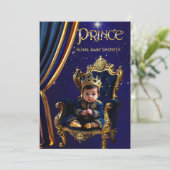 Royal Prince Baby Duwer Blue Gold Stuhl Einladung (Stehend Vorderseite)