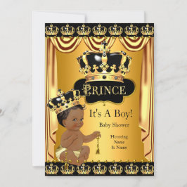 Royal Prince Baby Shower Black Gold Ethnic Boy Einladung