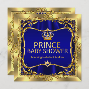 Royal Prince Baby Shower Boy Blue Gold Einladung