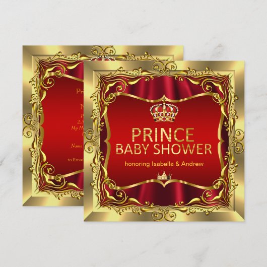 Royal Prince Baby Shower Boy Red Gold Einladung (Vorne/Hinten)