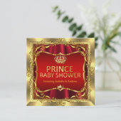 Royal Prince Baby Shower Boy Red Gold Einladung (Stehend Vorderseite)