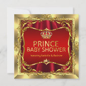 Royal Prince Baby Shower Boy Red Gold Einladung (Vorderseite)