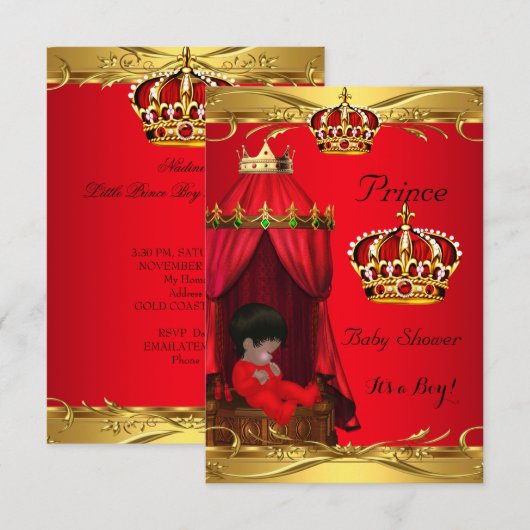 Royal Prince Baby Shower Boy Regal Red Crown Einladung (Vorne/Hinten)