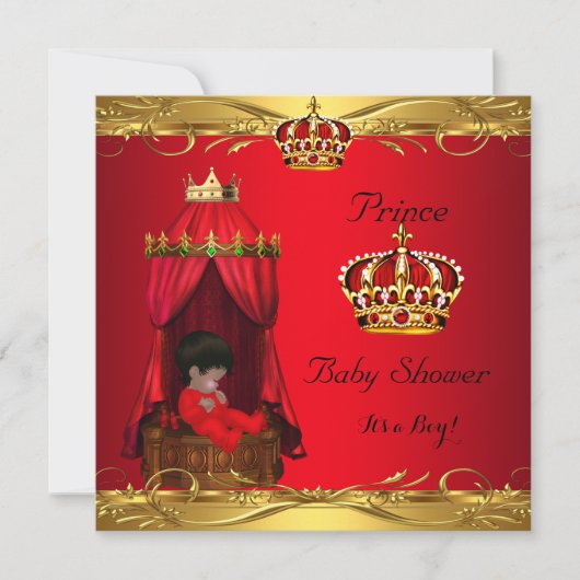 Royal Prince Baby Shower Boy Regal Red Crown Einladung (Vorderseite)