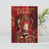 Royal Prince Baby Shower Red Gold Chair Einladung (Stehend Vorderseite)