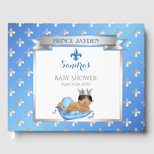 Royal Prince Blue Silver Baby Boy Fleur Pillow Gästebuch (Vorderseite)