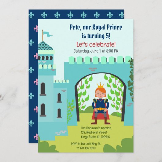 Royal Prince Boy Birthday Party Einladung (Vorne/Hinten)
