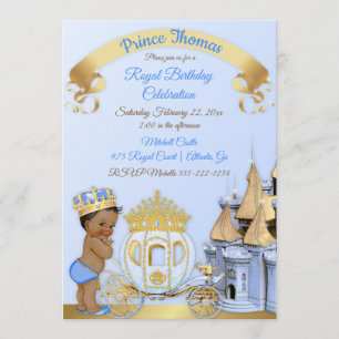 Royal Prince Castle Carriage Blue Gold Boy Einladung