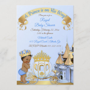 Royal Prince Castle Carriage Blue Gold Boy Einladung