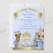 Royal Prince Castle Carriage Blue Gold Boy Foto Einladung (Vorderseite)