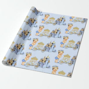 Royal Prince Castle Carriage Blue Gold Boy Geschenkpapier