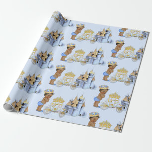 Royal Prince Castle Carriage Blue Gold Boy Geschenkpapier