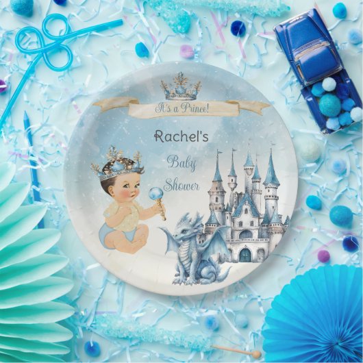 Royal Prince Castle Dragon Crown Blue Gold Boy Pappteller (Party)