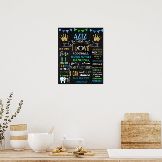 Royal Prince Crown Birthday Chalkboard-Zeichen Poster (Küche)