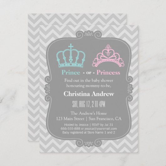 Royal Prince oder Princess Gender Reveal Baby Dusc Einladung (Vorne/Hinten)