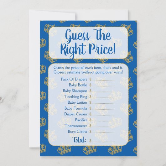 Royal Prince rät das Price Baby Duschspiel Einladung (Vorderseite)