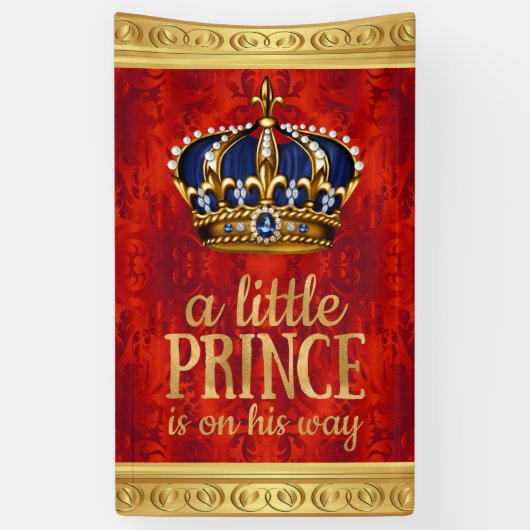 Royal Prince Red Gold Crown Boy Baby Dusche Banner (Vertikal)