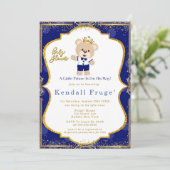 Royal Prince Teddy Bear Baby Boy Einladung (Stehend Vorderseite)