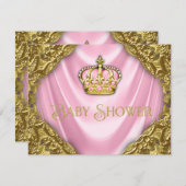 Royal Princess Baby Dusche Rosa Satin und Gold Einladung (Vorne/Hinten)